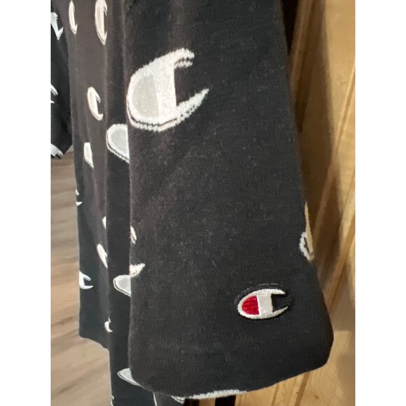 Champion Black Crewneck T-Shirt With Allover Logo Print Medium - Picture 4 of 4